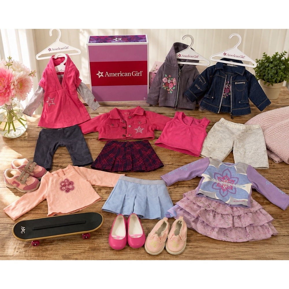 American Girl 18" Doll Clothing Lot Wardrobe Shoes Skateboard Accessories
